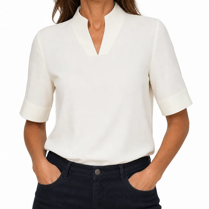 Delacroix Stand Collar Top - Color:Beige;Size:XS