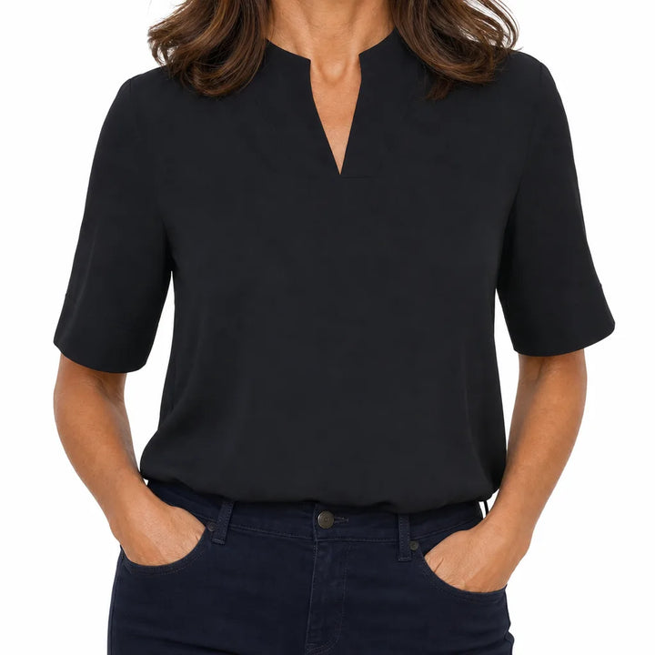 Delacroix Stand Collar Top - Color:Black;Size:XS