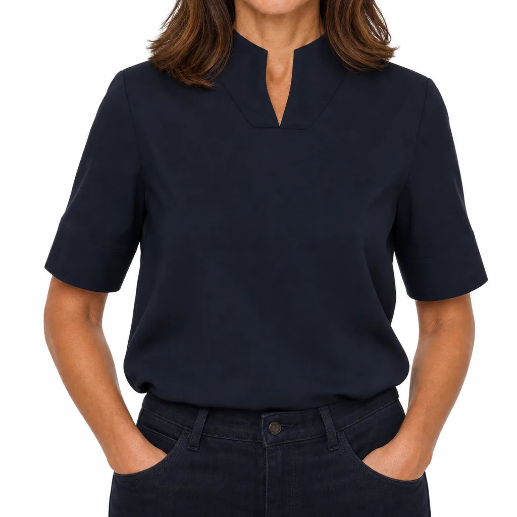 Delacroix Stand Collar Top - Color:Blue;Size:XS