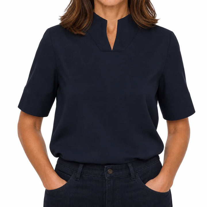 Delacroix Stand Collar Top - Color:Blue;Size:XS