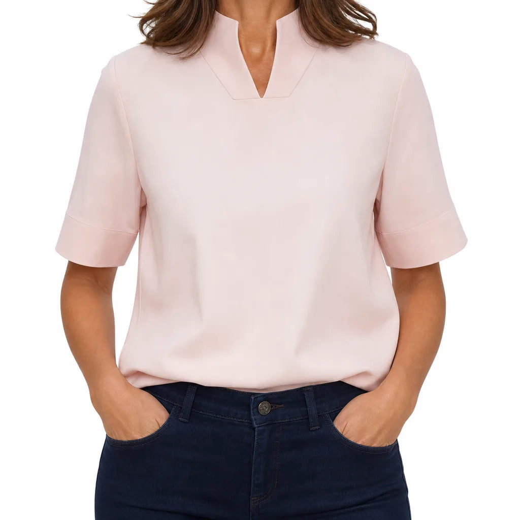 Delacroix Stand Collar Top - Color:Pink;Size:XS