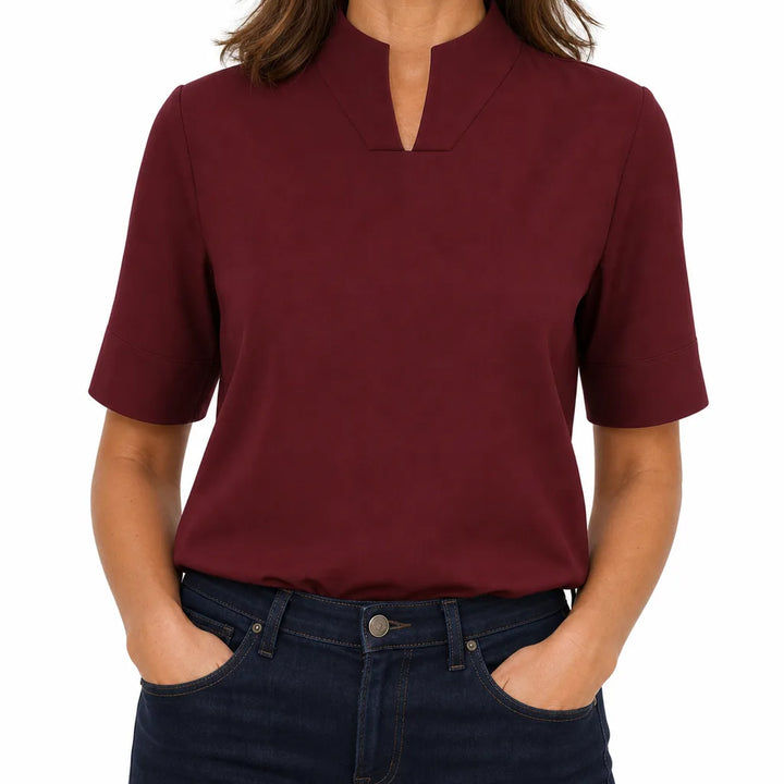 Delacroix Stand Collar Top - Color:Red;Size:XS