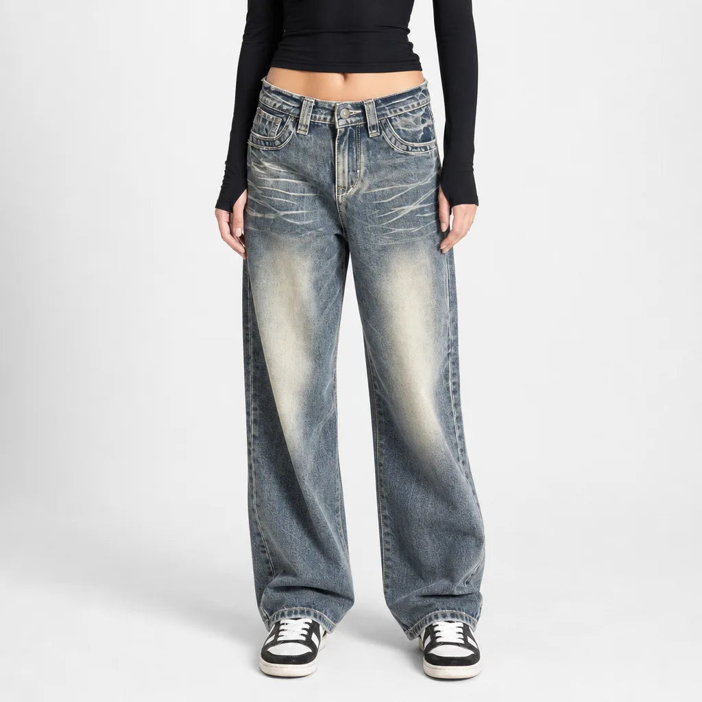 Women's Blue Evelyn Cotton Wide-Leg Jeans