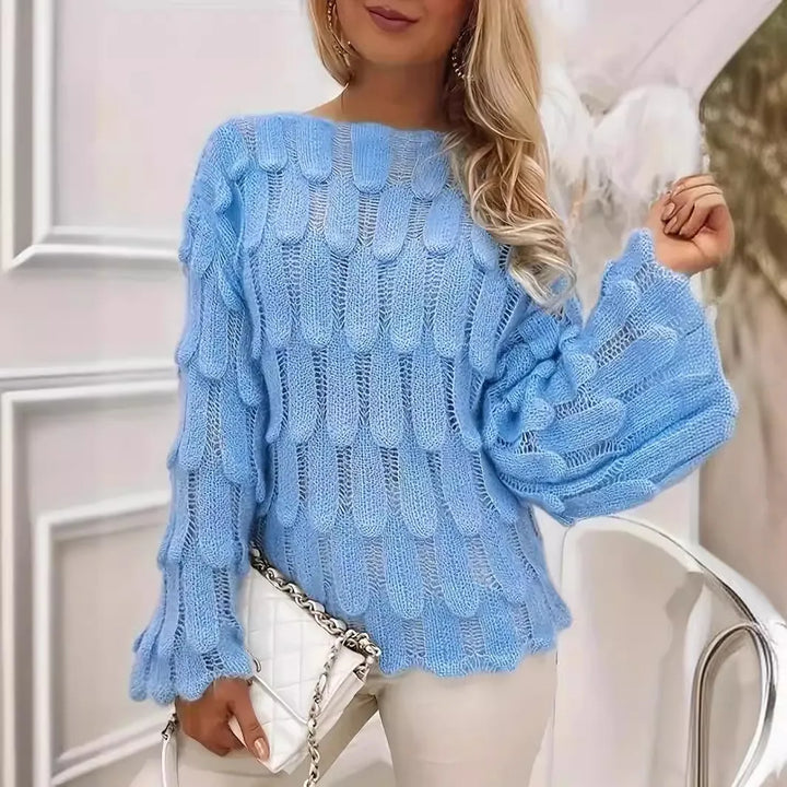Delores | Women's Textured Knit Sweater  - Color:Blue;Size:XS