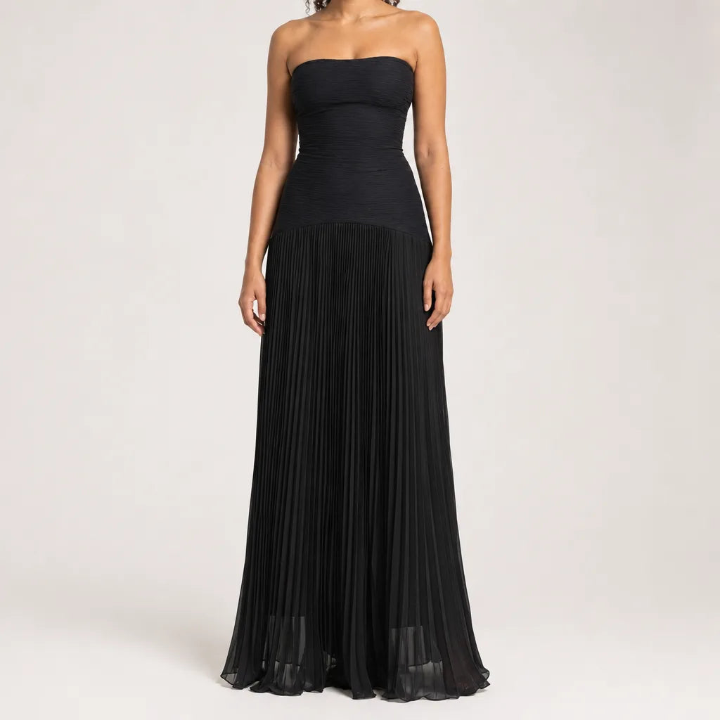Delphine | Women's Fall Wedding Guest Maxi Dress - Color:Black;Size:S
