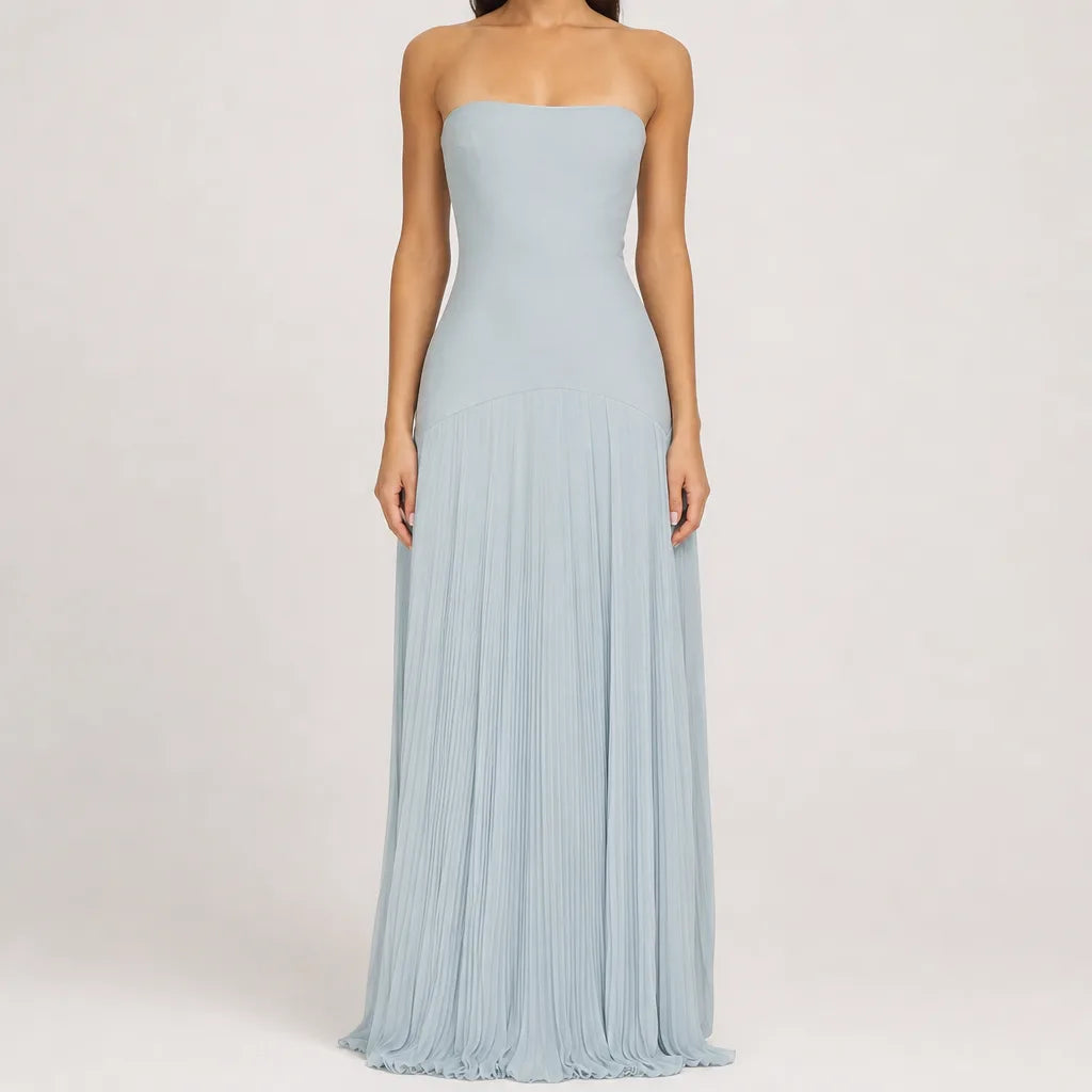 Delphine | Women's Fall Wedding Guest Maxi Dress - Color:Blue;Size:S