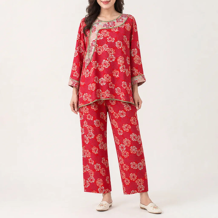 Delphine | Women's Lounge Pajama Set - Color:Red;Size:S