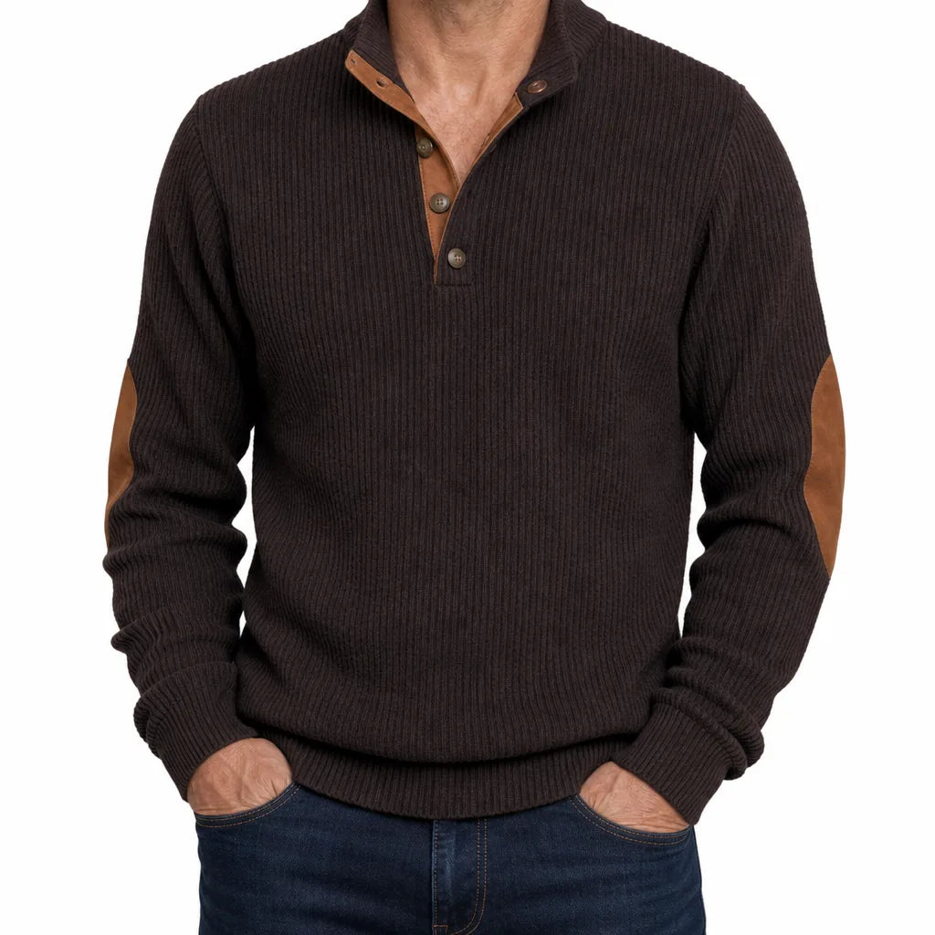 Delroy |  Ribbed Button-Neck Sweater for Fall - Color:Brown;Size:XS