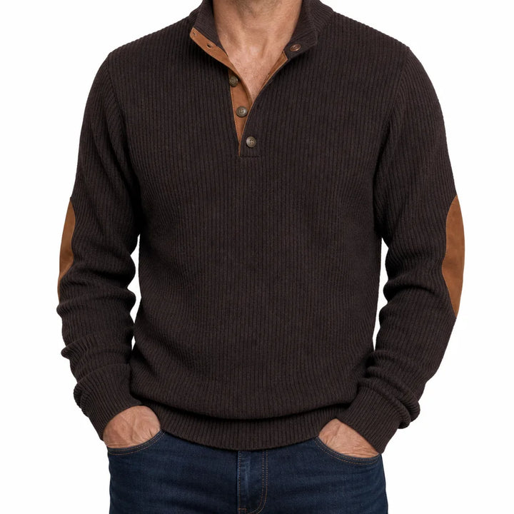 Delroy |  Ribbed Button-Neck Sweater for Fall - Color:Brown;Size:XS