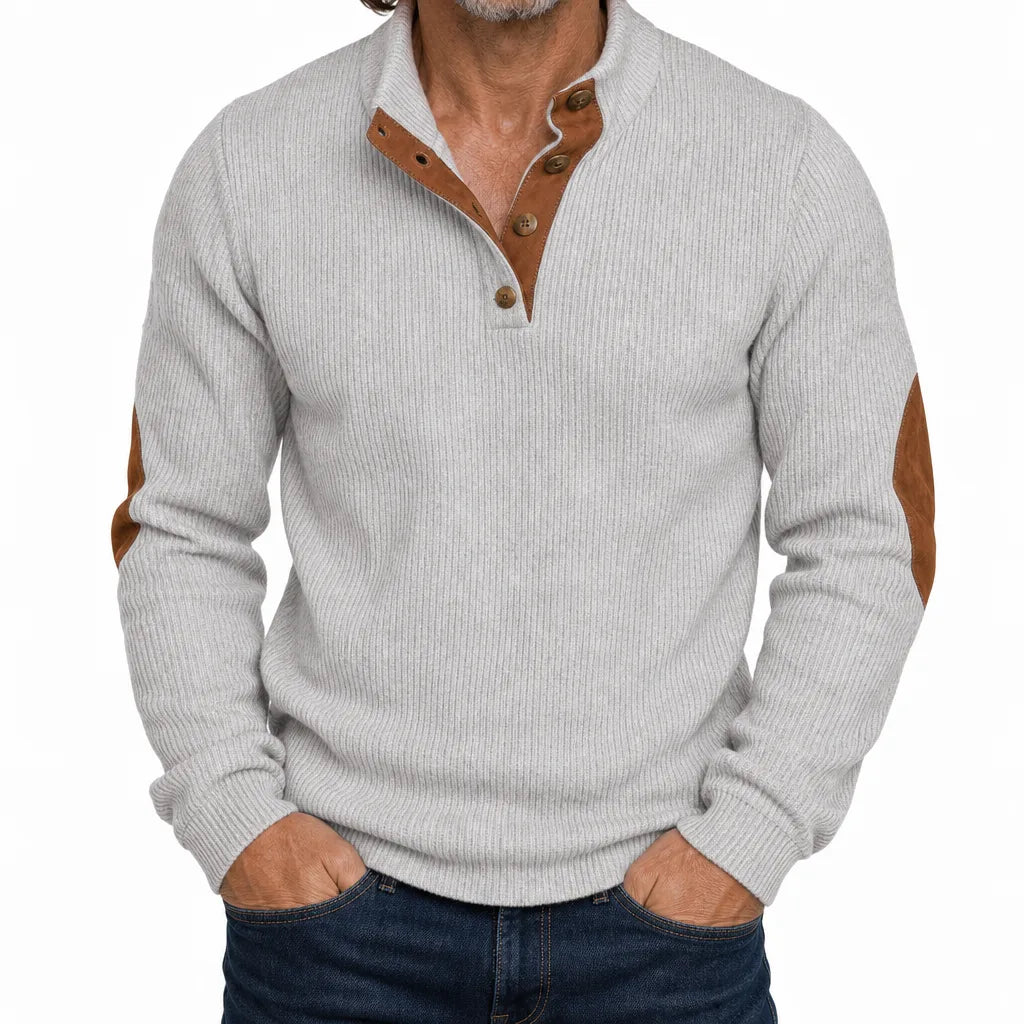 Delroy |  Ribbed Button-Neck Sweater for Fall - Color:Gray;Size:XS