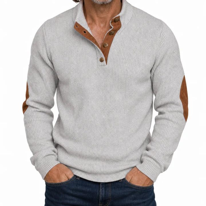 Delroy |  Ribbed Button-Neck Sweater for Fall - Color:Gray;Size:XS