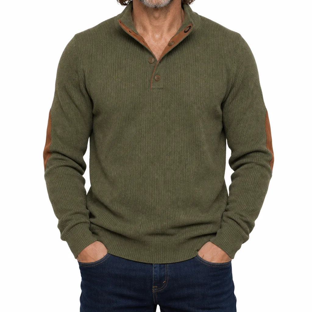 Delroy |  Ribbed Button-Neck Sweater for Fall - Color:Green;Size:XS