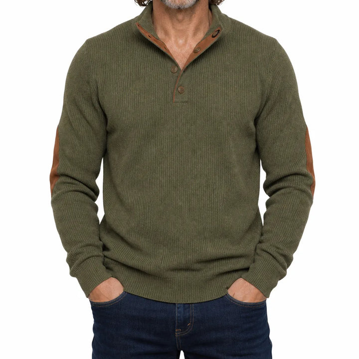 Delroy |  Ribbed Button-Neck Sweater for Fall - Color:Green;Size:XS