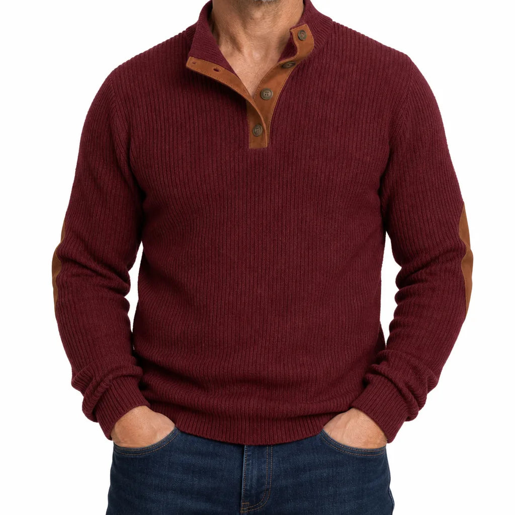 Delroy |  Ribbed Button-Neck Sweater for Fall - Color:Red;Size:XS