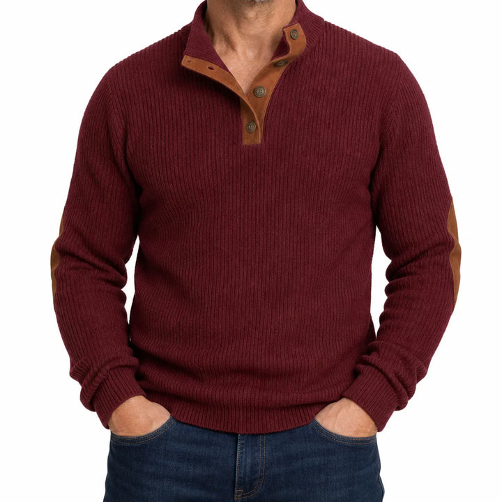 Delroy |  Ribbed Button-Neck Sweater for Fall - Color:Red;Size:XS