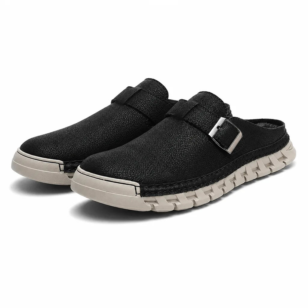 Dempsey Leather Trail Slides - Color:Black;Size:38