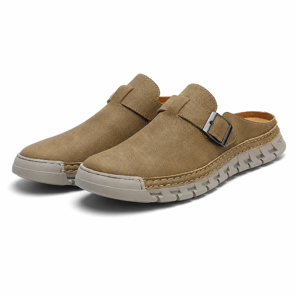 Dempsey Leather Trail Slides - Color:Brown;Size:38