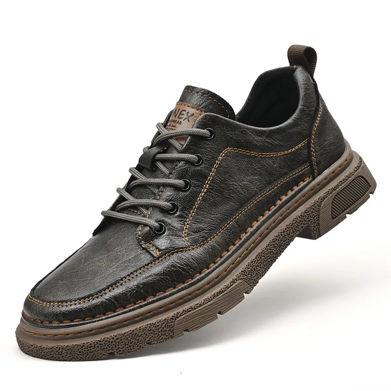 Desmond | Men's Leather Sneakers - Color:Bronze Gray;Size:38
