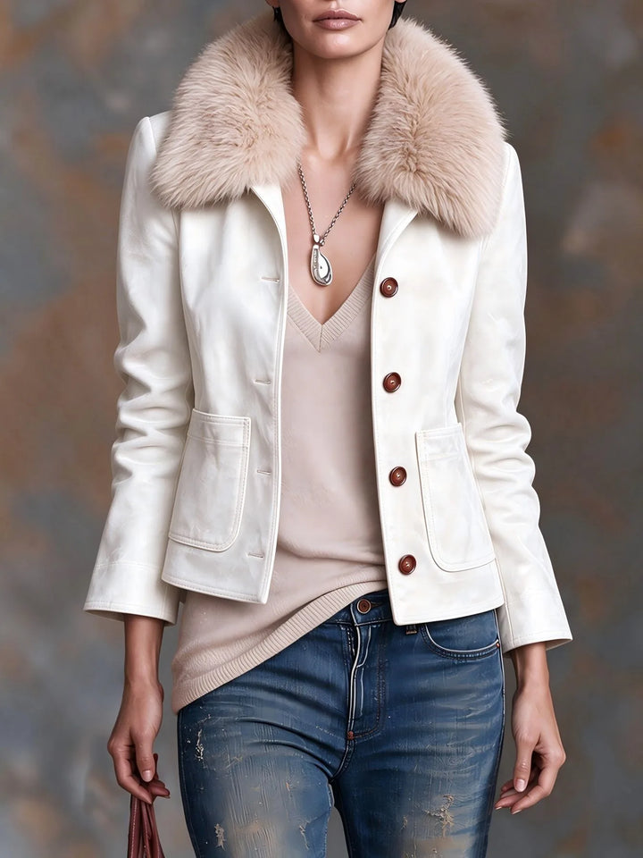 Diane | Women's Fur Collar Jacket   - Color:White;Size:XS