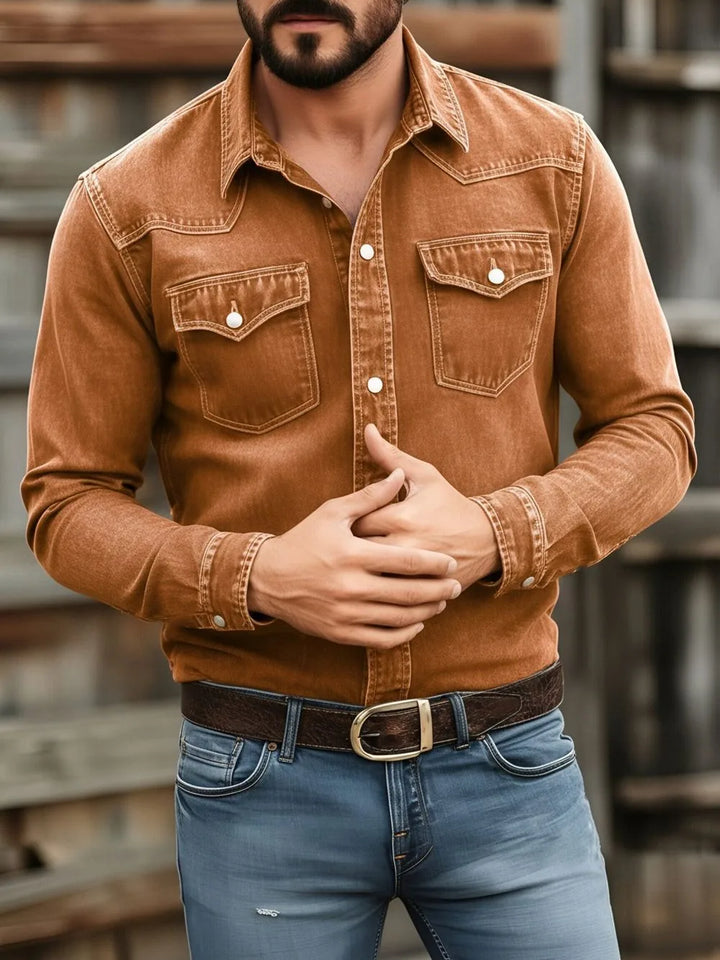 Dion | Men's Western Long Sleeve Shirt  - Color:Brown;Size:S