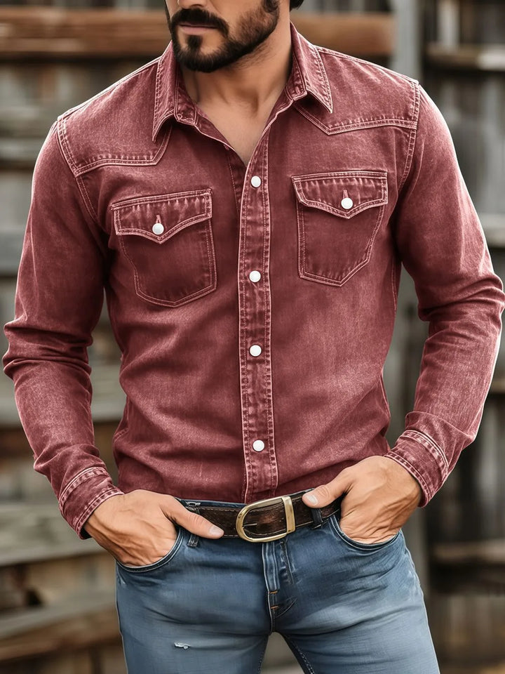 Dion | Men's Western Long Sleeve Shirt  - Color:Red;Size:S