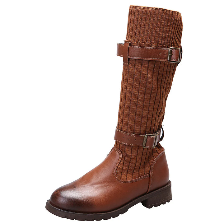 Donna | Women's Knee High Knit Boots  - Color:Brown;Size:35