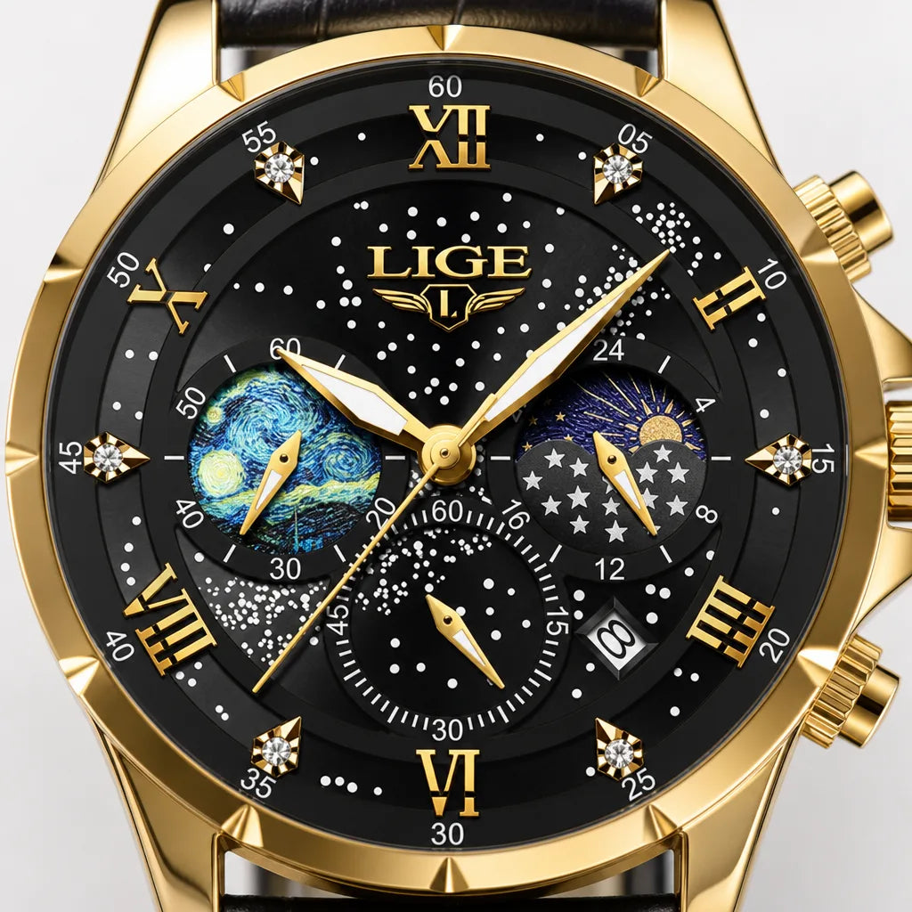 Men's Black Strap Gold Black Driscoll Luminous Quartz Watch