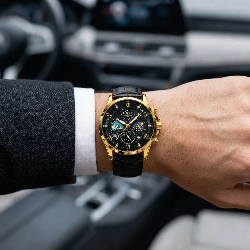 Men's Black Strap Gold Black Driscoll Luminous Quartz Watch