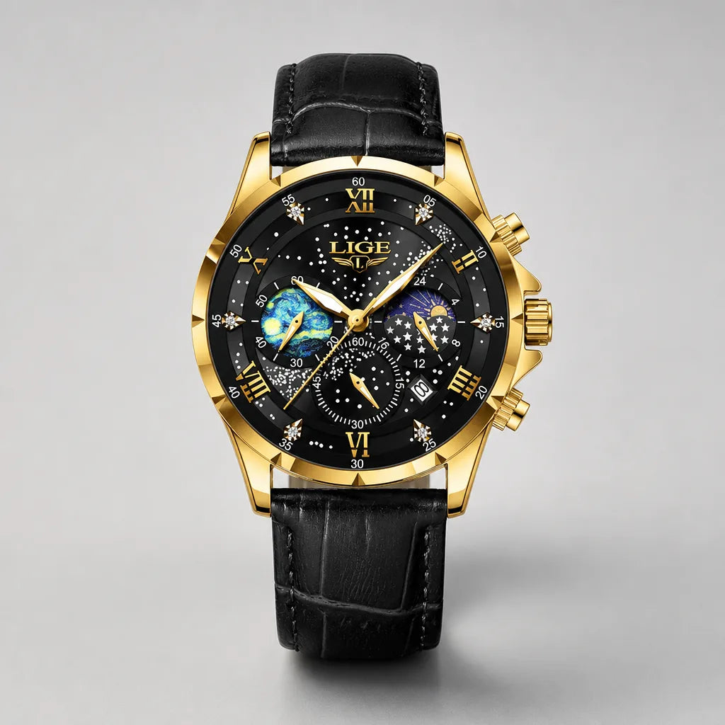 Men's Black Strap Gold Black Driscoll Luminous Quartz Watch