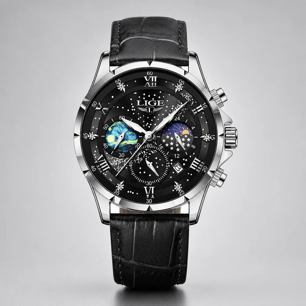 Men's Black Strap Silver Black Driscoll Luminous Quartz Watch