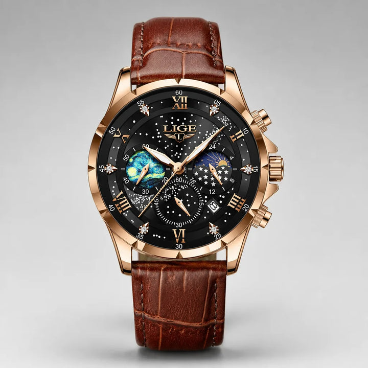 Men's Brown Strap Rose Black Driscoll Luminous Quartz Watch