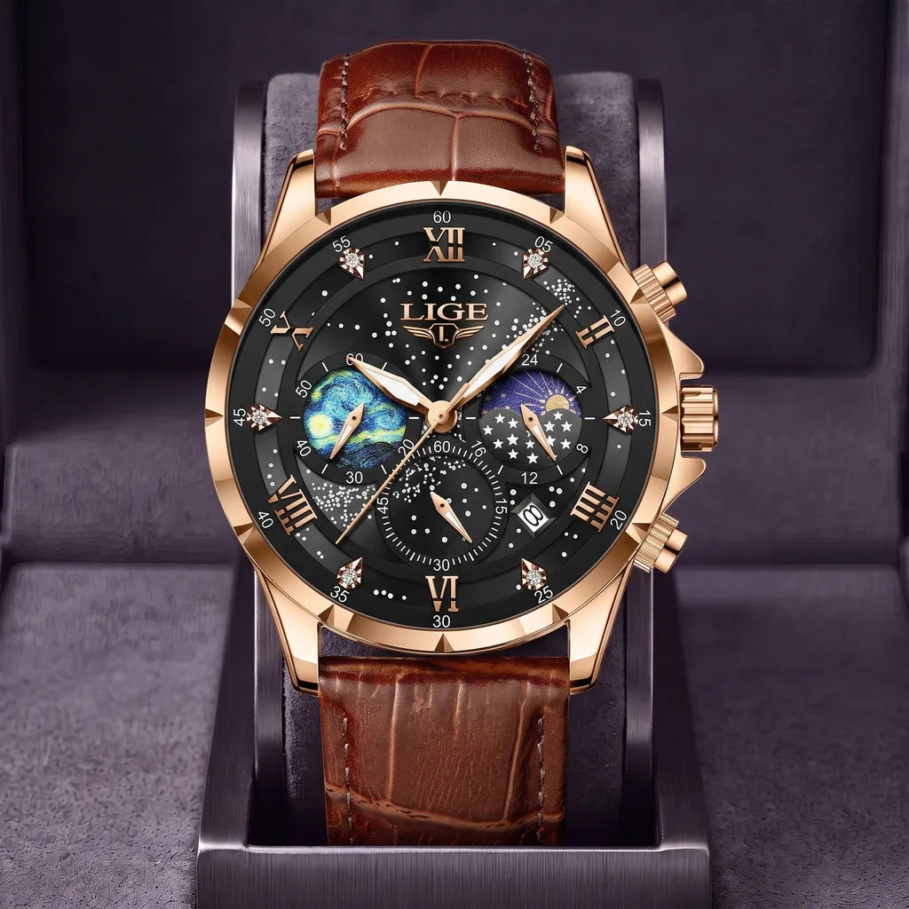Driscoll | Men's Leather Vintage Watch - Color:Brown Strap Rose Black