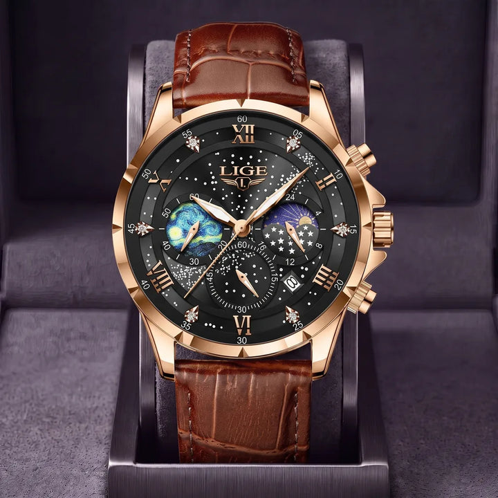 Driscoll | Men's Leather Vintage Watch - Color:Brown Strap Rose Black