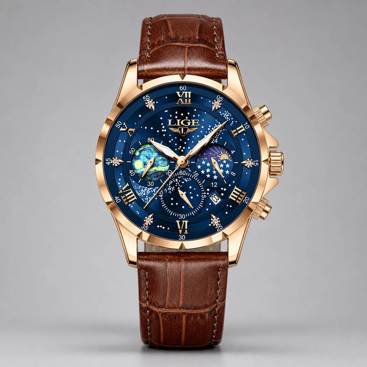 Men's Brown Strap Rose Blue Driscoll Luminous Quartz Watch