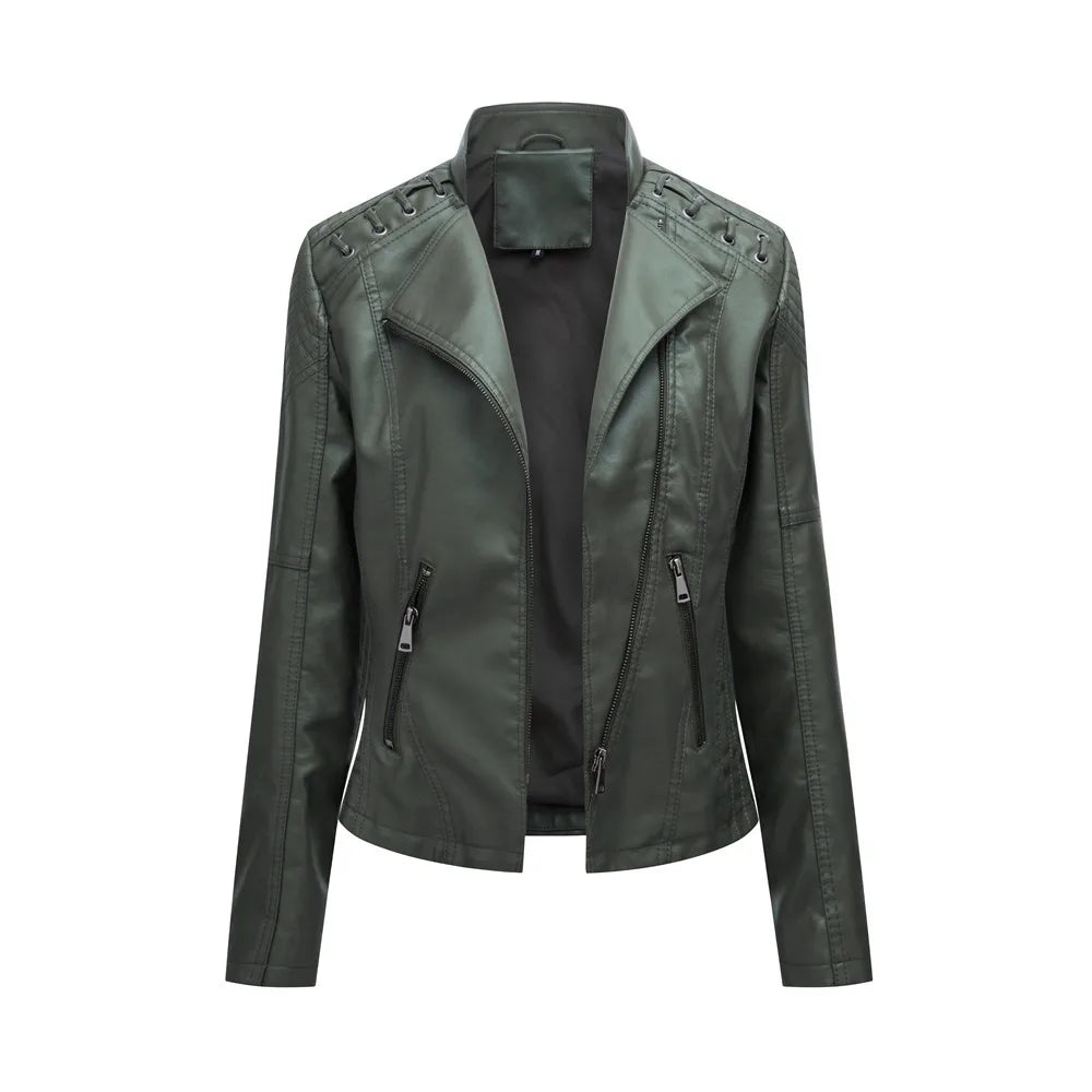 Effie | Women's Leather Moto Jacket  - Size:XS;Color:Fern Green