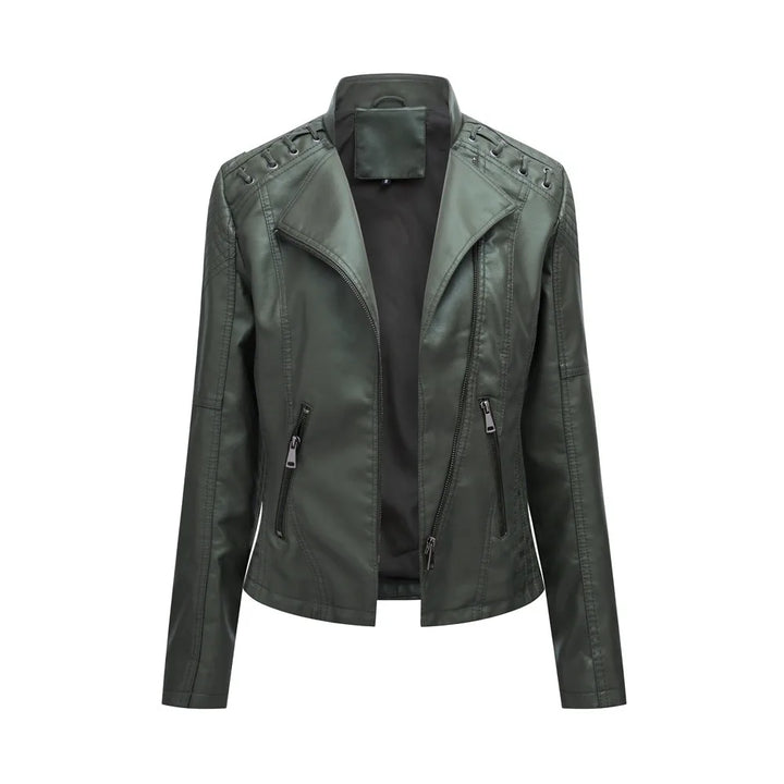 Effie | Women's Leather Moto Jacket  - Size:XS;Color:Fern Green