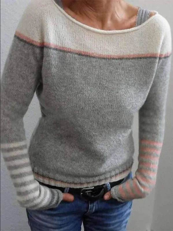 Elaine | Women's Color-Block Sweater  - Size:XS;Color:Silver Gray