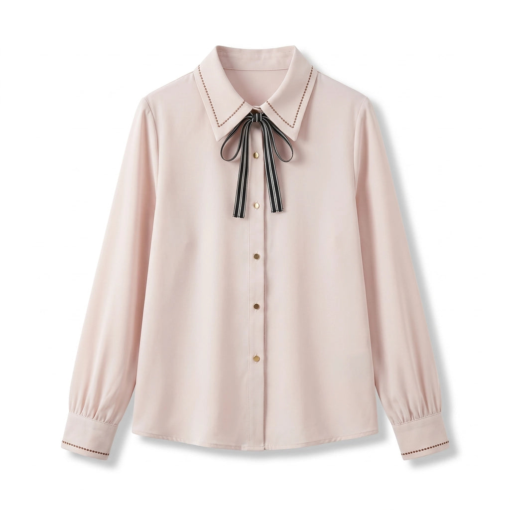 Elara Bow Tie Blouse - Color:Apricot;Size:XS