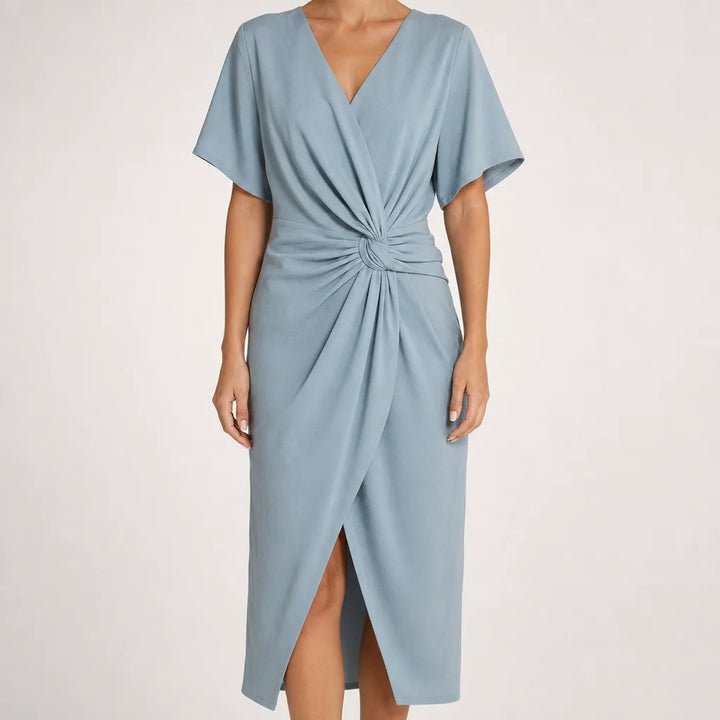 Eleanor | Women's Midi Fall Wedding Guest Dress - Color:Blue;Size:XS