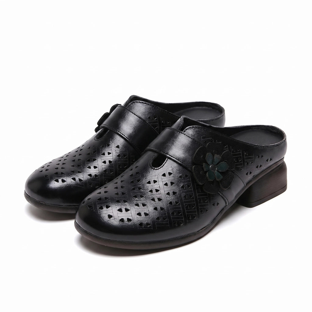 Elena Floral Mules - Color:Black;Size:35