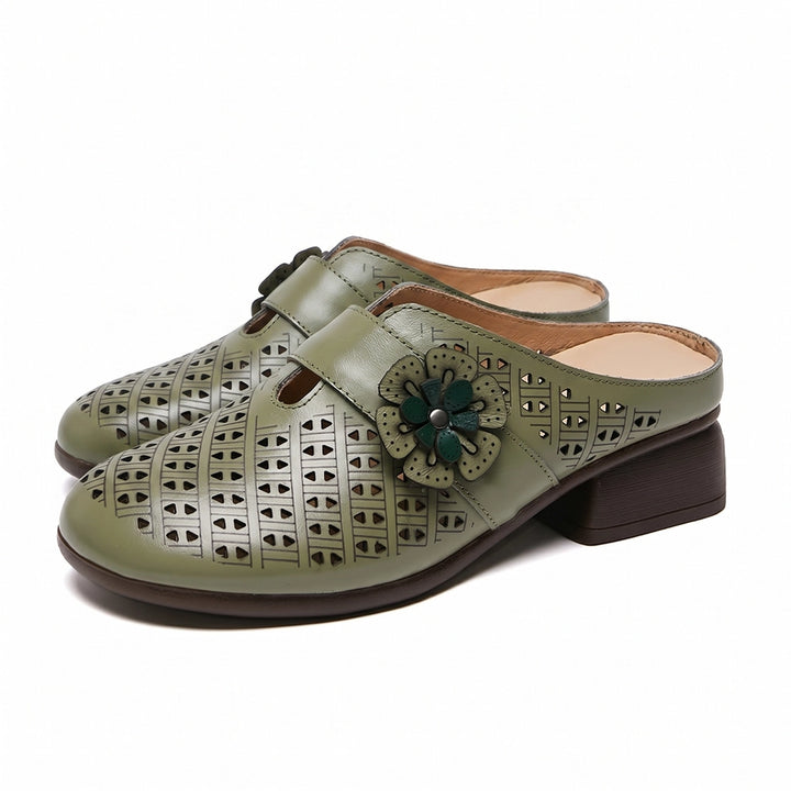 Elena Floral Mules - Color:Green;Size:35