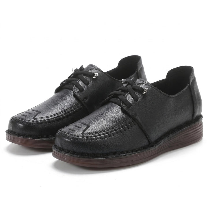 Elena Leather Platform Wedges - Color:Black;Size:35