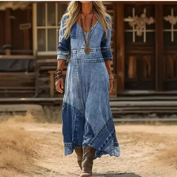 Women's Eleri  | Women's Vintage Denim Long Sleeve Dress