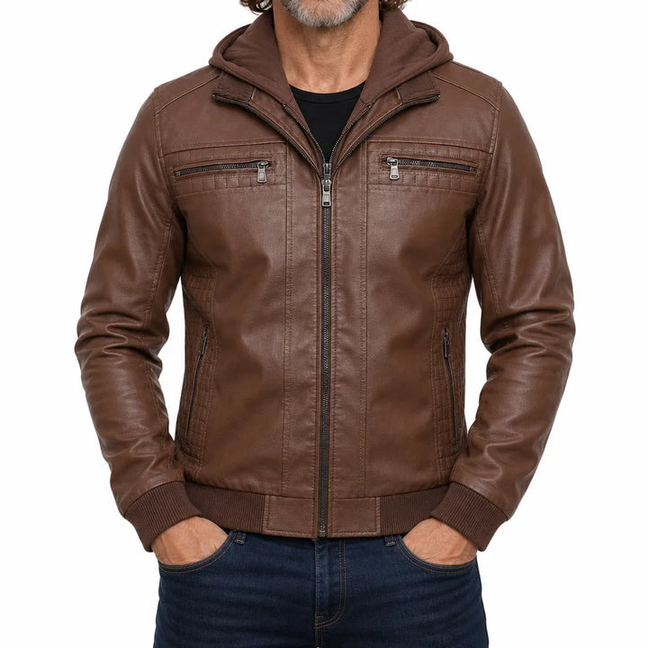 Elias | Fall Warm Leather Jacket - Color:Brown;Size:XS