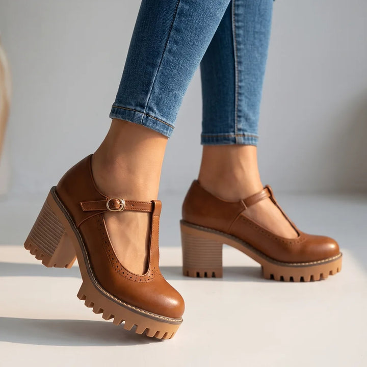 Elinor  | Women's Mary Jane Heels   - Color:Brown;Size:35