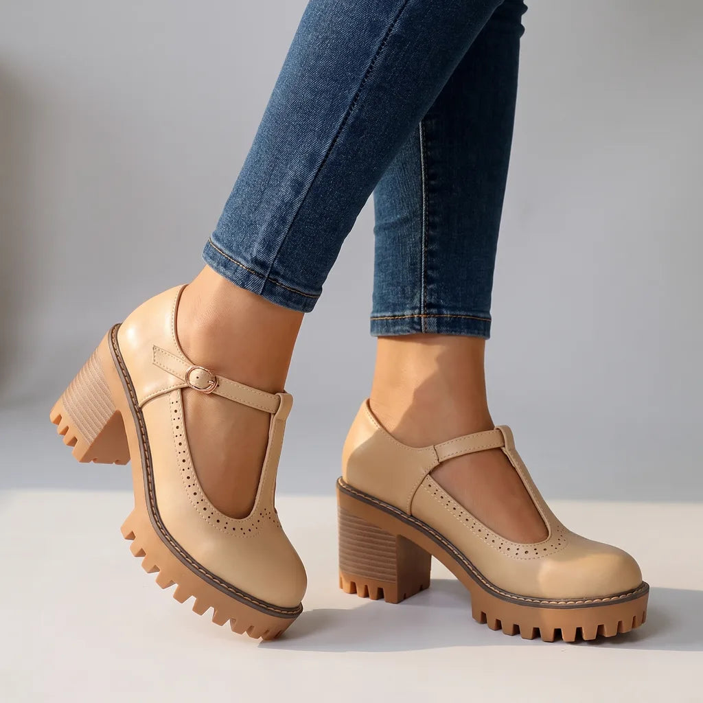 Elinor  | Women's Mary Jane Heels   - Color:Khaki;Size:35