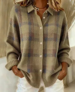 Elis | Women's Soft Knit Cardigan Blouse - Size:XS;Color:Brown