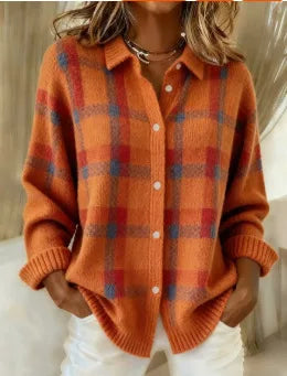 Elis | Women's Soft Knit Cardigan Blouse - Size:XS;Color:Orange