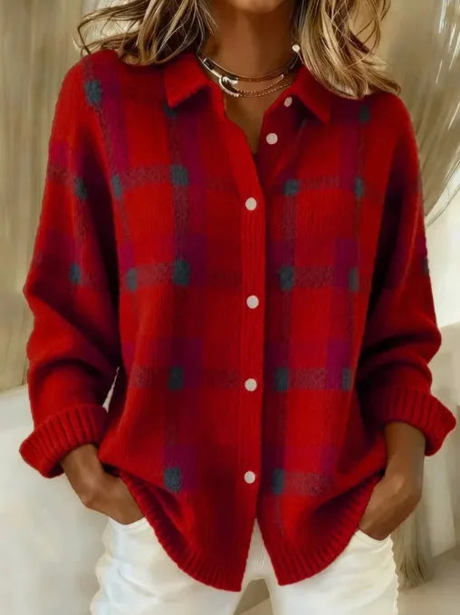 Elis | Women's Soft Knit Cardigan Blouse - Size:XS;Color:Red