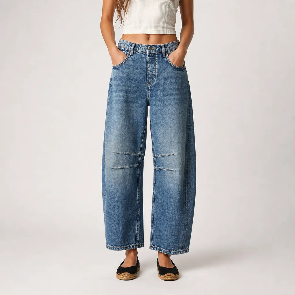 Elise | Baggy Wide Leg Jeans - Color:Blue;Size:XS